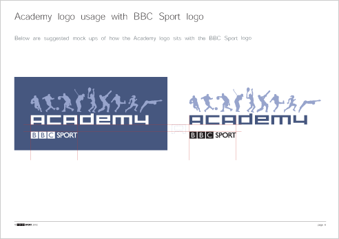 An example page from the BBC Sport Academy 2001 branding guidelines document