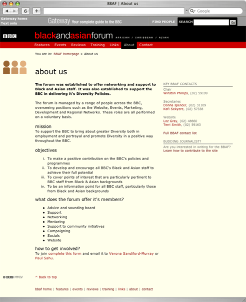 The BBAF About us page