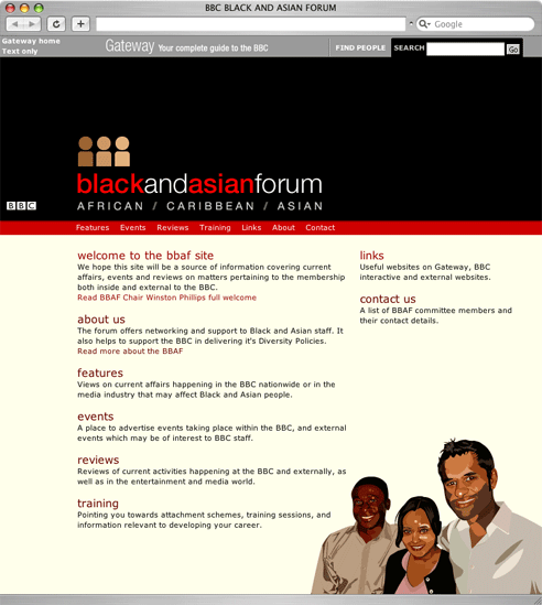 The BBAF homepage at launch