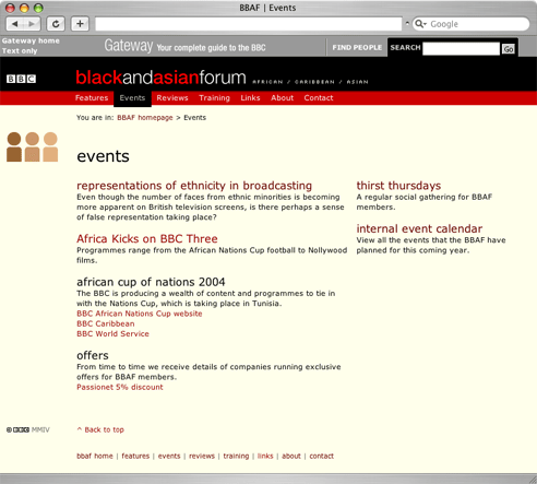 The BBAF Events homepage