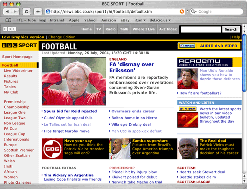 The redesigned BBC Sport football 'homepage'