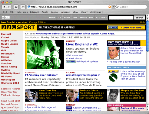 The redesigned BBC Sport website homepage