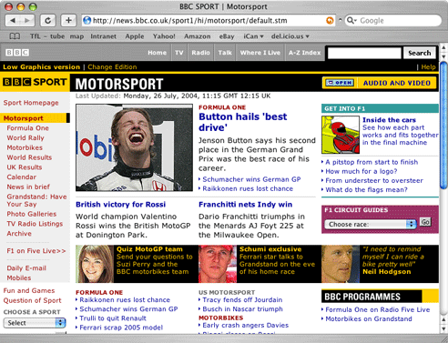 The redesigned BBC Sport motorsport 'homepage'