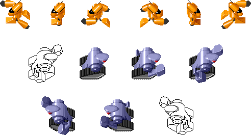 Enemy sprites for the first two levels and the 'boss' levels