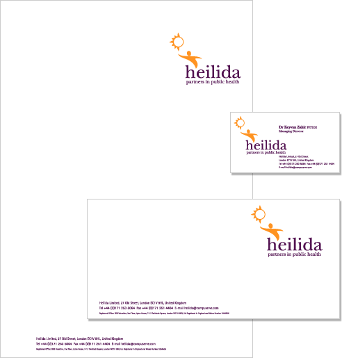 Heilida letterhead, business card and compliment slip